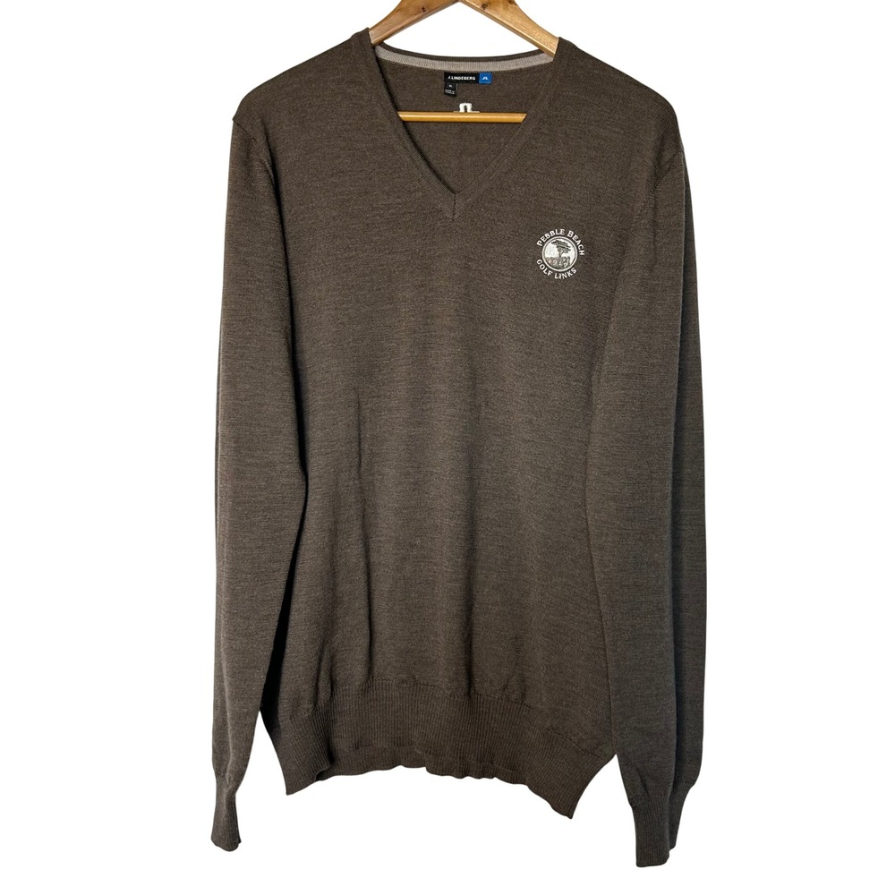 J Lindeberg Sweater Size XL Pebble Beach Golf Links‎ Merino Wool Womens Brown